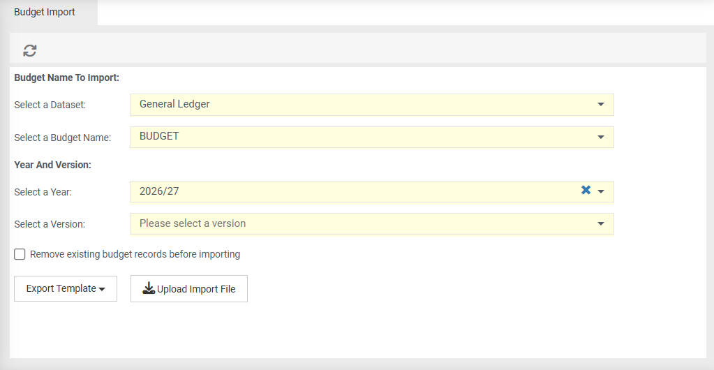 budget import screen overview