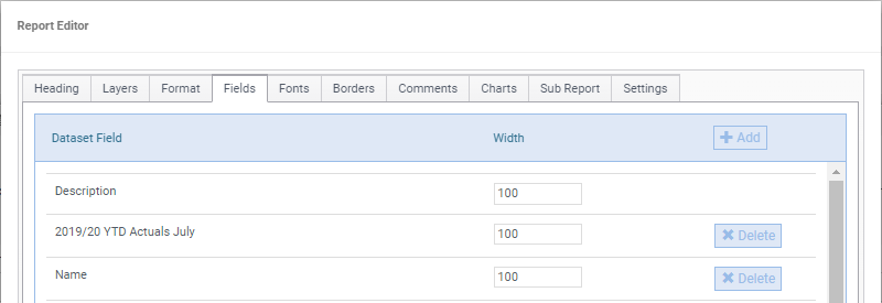 report editor fields